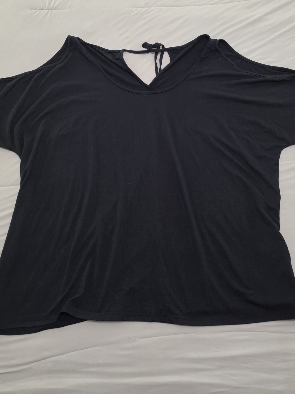 SHEIN Black V-Neck Short Sleeve Tie-Back Top
